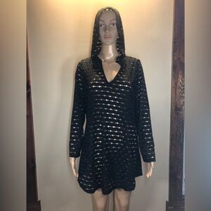 Sandiva Black Pointelle Eyelet Hooded Swim Cover Up Tunic